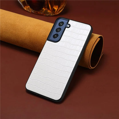 For Samsung Galaxy S21 FE 5G Cases Crocodile Textured Leather Covered Hybrid Phone Case