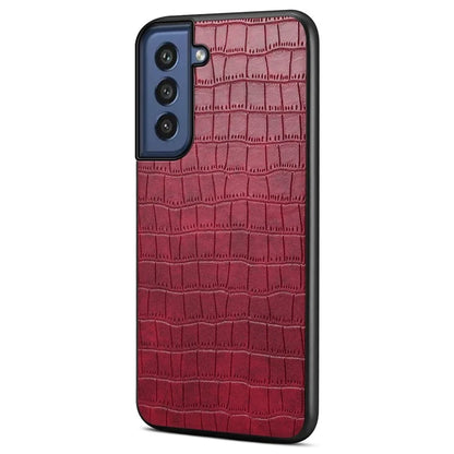 For Samsung Galaxy S21 FE 5G Cases Crocodile Textured Leather Covered Hybrid Phone Case