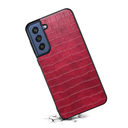 For Samsung Galaxy S21 FE 5G Cases Crocodile Textured Leather Covered Hybrid Phone Case