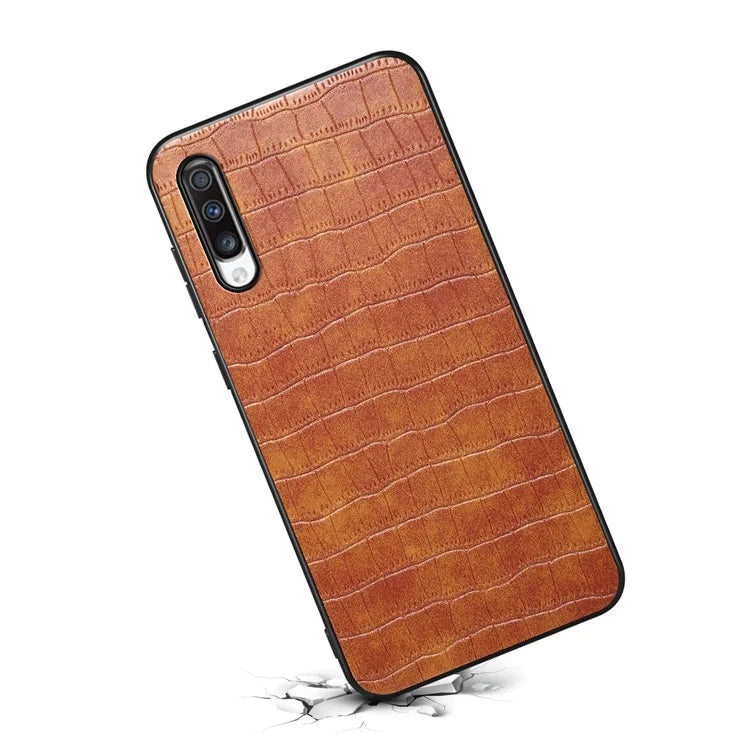 For Samsung Galaxy A70 Hybrid Cases Crocodile Textured Leather Covered Shockproof Phone Shell