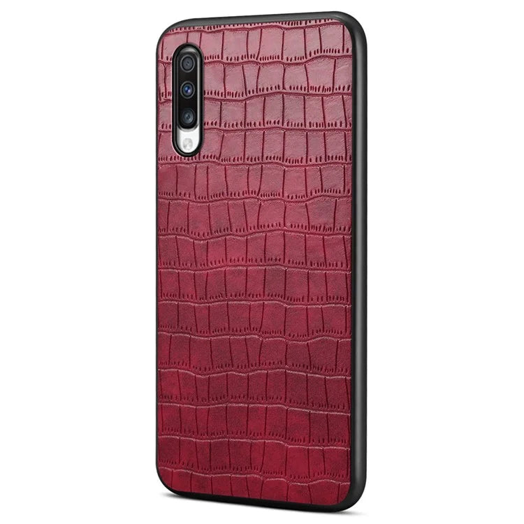 For Samsung Galaxy A70 Hybrid Cases Crocodile Textured Leather Covered Shockproof Phone Shell