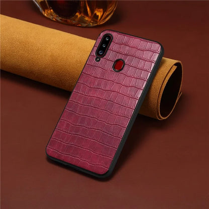 For Samsung Galaxy A20s Cases Crocodile Textured Leather Covered Protective Phone Shell