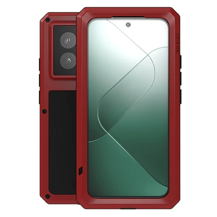 LOVE MEI For Xiaomi 14 Rugged Case Tempered Glass Film Metal+Silicone Phone Cover