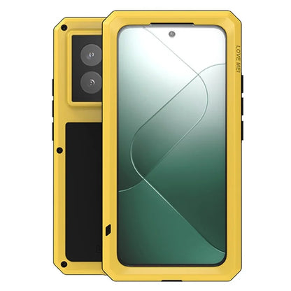 LOVE MEI For Xiaomi 14 Rugged Case Tempered Glass Film Metal+Silicone Phone Cover