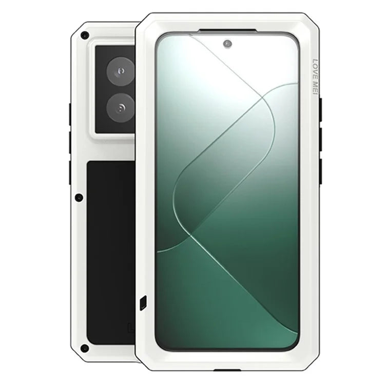 LOVE MEI For Xiaomi 14 Rugged Case Tempered Glass Film Metal+Silicone Phone Cover