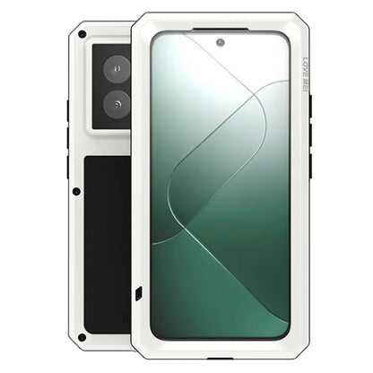 LOVE MEI For Xiaomi 14 Rugged Case Tempered Glass Film Metal+Silicone Phone Cover