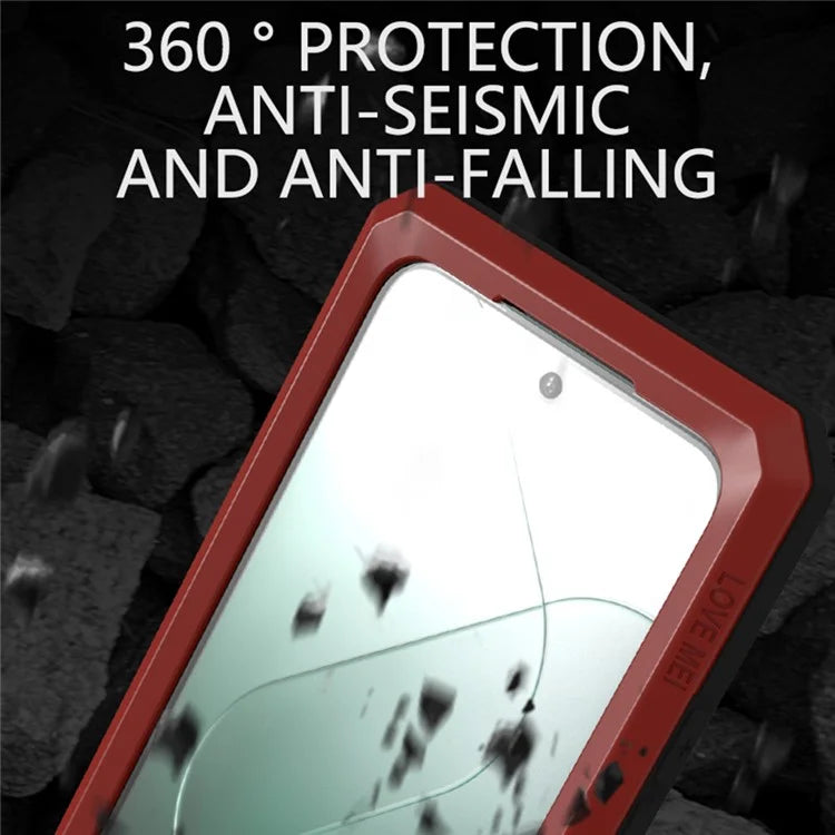 LOVE MEI For Xiaomi 14 Rugged Case Tempered Glass Film Metal+Silicone Phone Cover