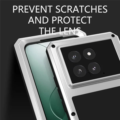 LOVE MEI For Xiaomi 14 Rugged Case Tempered Glass Film Metal+Silicone Phone Cover