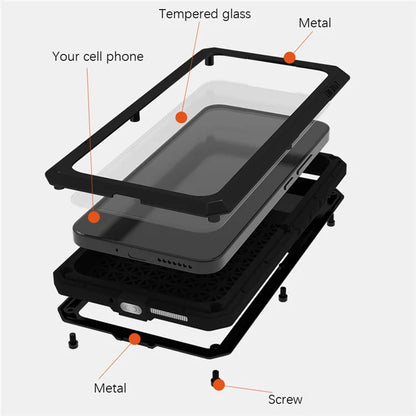 LOVE MEI For Xiaomi 14 Pro Case Tempered Glass Film Metal+Silicone Rugged Phone Cover