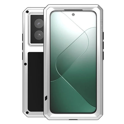 LOVE MEI For Xiaomi 14 Pro Case Tempered Glass Film Metal+Silicone Rugged Phone Cover