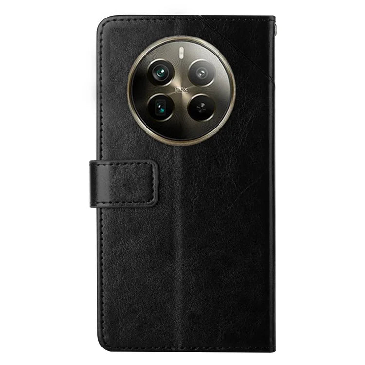 HT01 For Realme 12+ 5G Case Flip Wallet Leather Cover Y-shaped Lines Imprinted
