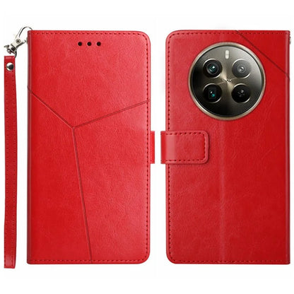 HT01 For Realme 12+ 5G Case Flip Wallet Leather Cover Y-shaped Lines Imprinted