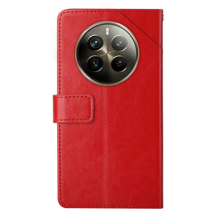 HT01 For Realme 12+ 5G Case Flip Wallet Leather Cover Y-shaped Lines Imprinted