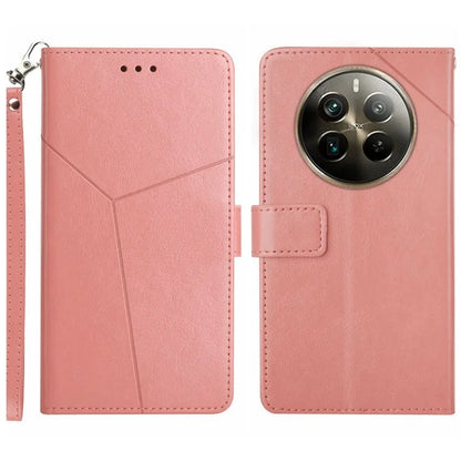 HT01 For Realme 12+ 5G Case Flip Wallet Leather Cover Y-shaped Lines Imprinted