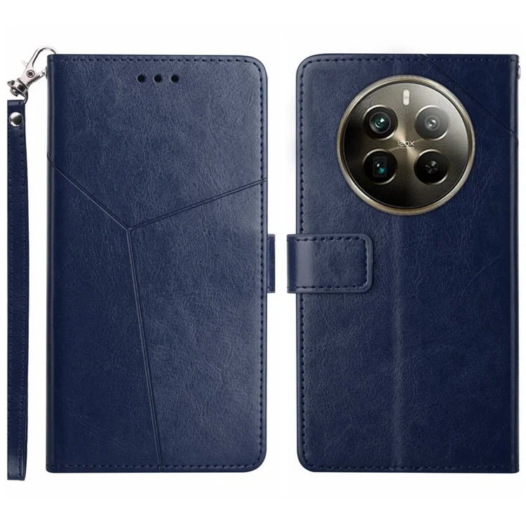 HT01 For Realme 12+ 5G Case Flip Wallet Leather Cover Y-shaped Lines Imprinted