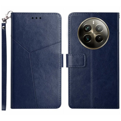 HT01 For Realme 12+ 5G Case Flip Wallet Leather Cover Y-shaped Lines Imprinted