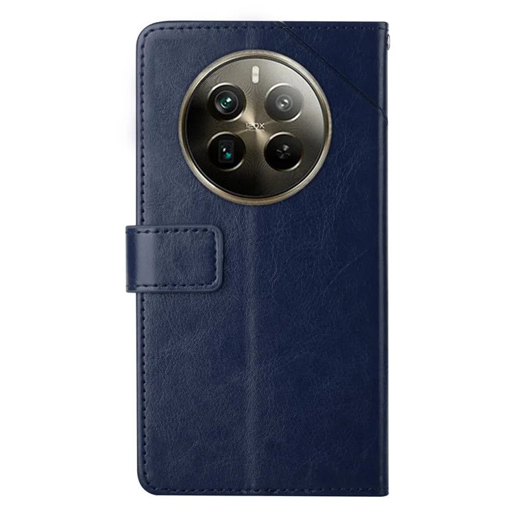 HT01 For Realme 12+ 5G Case Flip Wallet Leather Cover Y-shaped Lines Imprinted