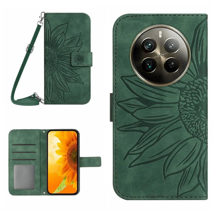 HT04 For Realme 12 Pro 5G / 12 Pro+ 5G Case Sunflower Leather Crossbody Phone Cover