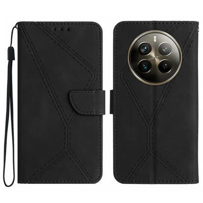 HT05 For Realme 12+ 5G Wallet Case PU Leather Stand Phone Cover Lines Imprinted