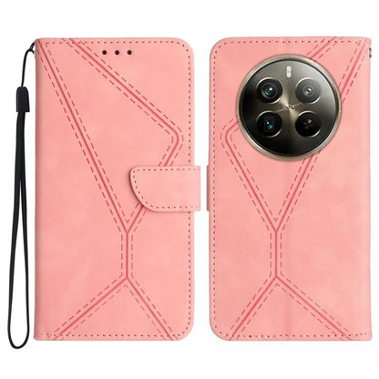 HT05 For Realme 12+ 5G Wallet Case PU Leather Stand Phone Cover Lines Imprinted