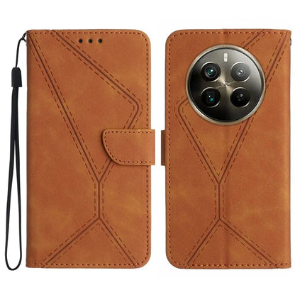 HT05 For Realme 12+ 5G Wallet Case PU Leather Stand Phone Cover Lines Imprinted