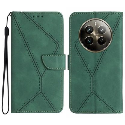HT05 For Realme 12+ 5G Wallet Case PU Leather Stand Phone Cover Lines Imprinted