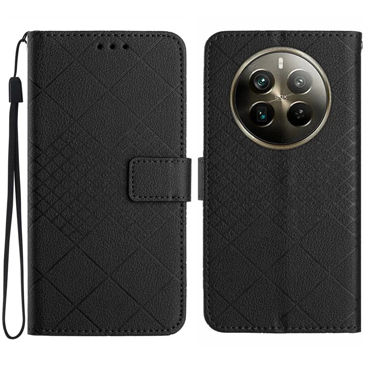 HT06 For Realme 12+ 5G Case Rhombus Litchi Texture Wallet Leather Phone Cover