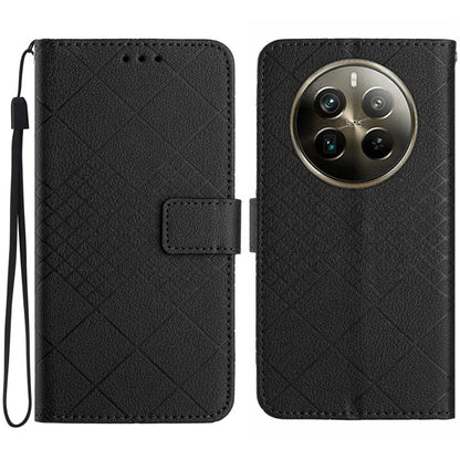 HT06 For Realme 12+ 5G Case Rhombus Litchi Texture Wallet Leather Phone Cover