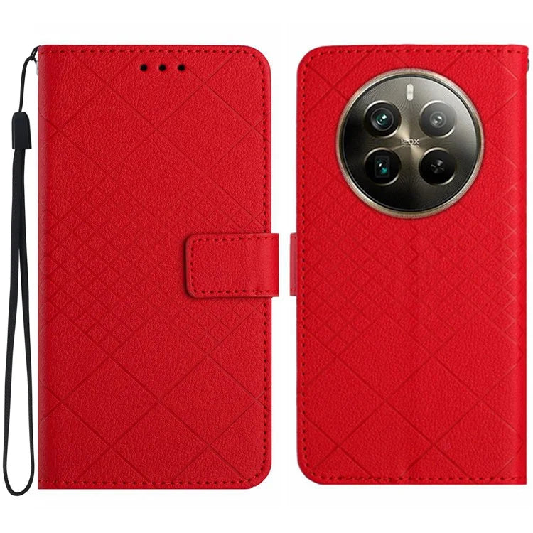 HT06 For Realme 12+ 5G Case Rhombus Litchi Texture Wallet Leather Phone Cover