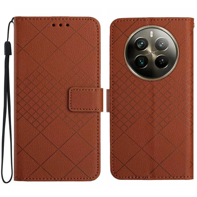 HT06 For Realme 12+ 5G Case Rhombus Litchi Texture Wallet Leather Phone Cover