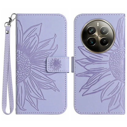HT04 For Realme 12+ 5G Wallet Case Sunflower Leather Phone Cover with Hand Strap