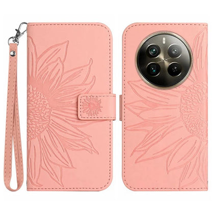 HT04 For Realme 12+ 5G Wallet Case Sunflower Leather Phone Cover with Hand Strap