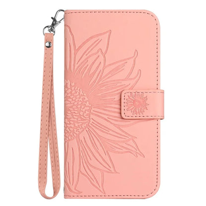HT04 For Realme 12+ 5G Wallet Case Sunflower Leather Phone Cover with Hand Strap