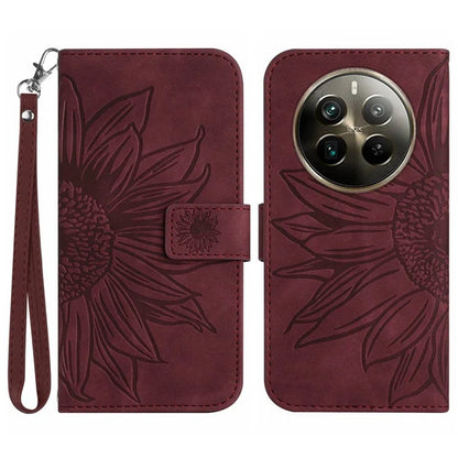 HT04 For Realme 12+ 5G Wallet Case Sunflower Leather Phone Cover with Hand Strap