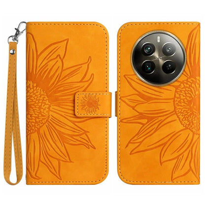 HT04 For Realme 12+ 5G Wallet Case Sunflower Leather Phone Cover with Hand Strap