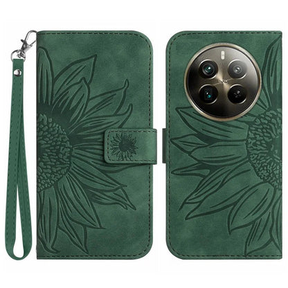 HT04 For Realme 12+ 5G Wallet Case Sunflower Leather Phone Cover with Hand Strap