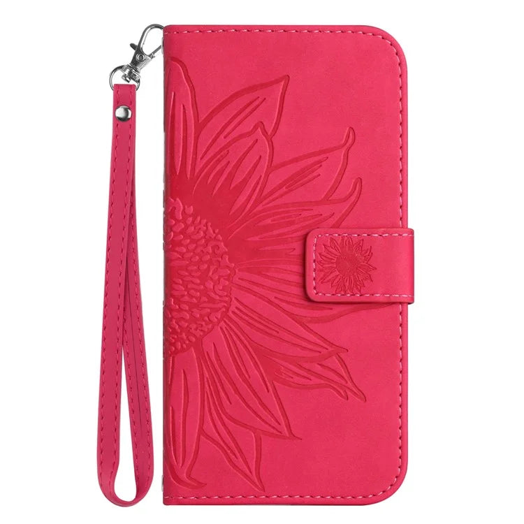 HT04 For Realme 12+ 5G Wallet Case Sunflower Leather Phone Cover with Hand Strap