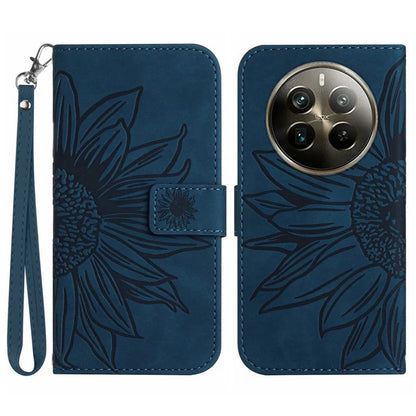 HT04 For Realme 12+ 5G Wallet Case Sunflower Leather Phone Cover with Hand Strap