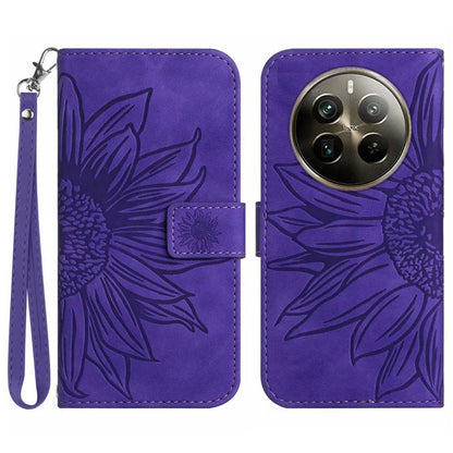 HT04 For Realme 12+ 5G Wallet Case Sunflower Leather Phone Cover with Hand Strap