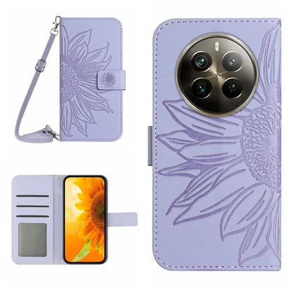 HT04 For Realme 12+ 5G Crossbody Case Sunflower PU Leather Flip Wallet Phone Cover