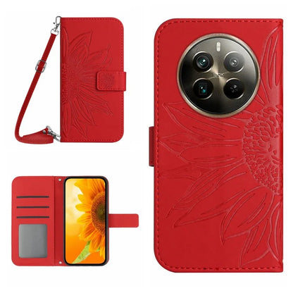 HT04 For Realme 12+ 5G Crossbody Case Sunflower PU Leather Flip Wallet Phone Cover