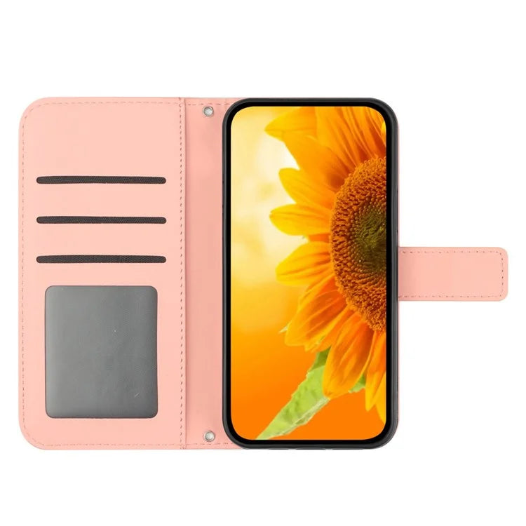 HT04 For Realme 12+ 5G Crossbody Case Sunflower PU Leather Flip Wallet Phone Cover