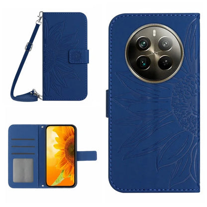 HT04 For Realme 12+ 5G Crossbody Case Sunflower PU Leather Flip Wallet Phone Cover