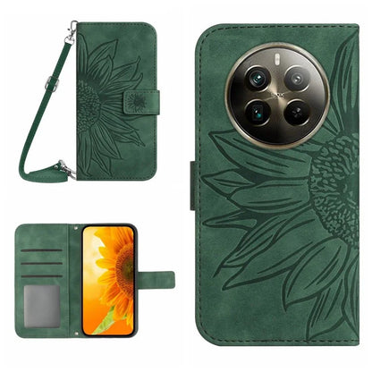 HT04 For Realme 12+ 5G Crossbody Case Sunflower PU Leather Flip Wallet Phone Cover
