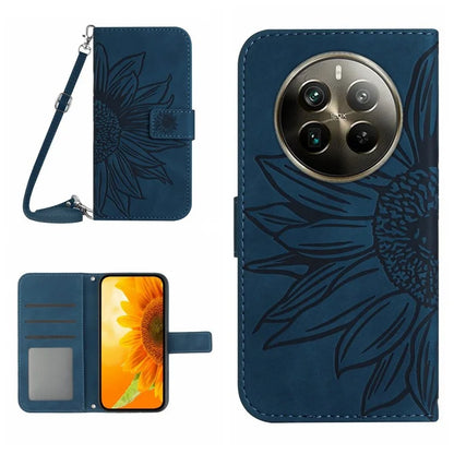 HT04 For Realme 12+ 5G Crossbody Case Sunflower PU Leather Flip Wallet Phone Cover
