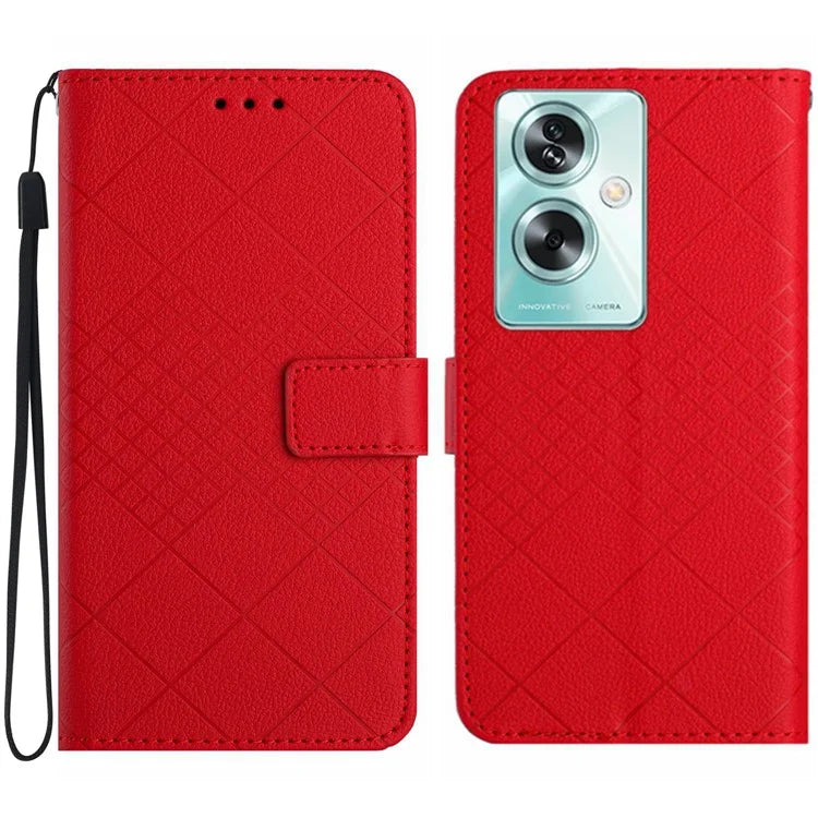 HT06 For Oppo Reno11 F 5G / F25 Pro 5G Leather Case Imprinting Rhombus Pattern Phone Cover