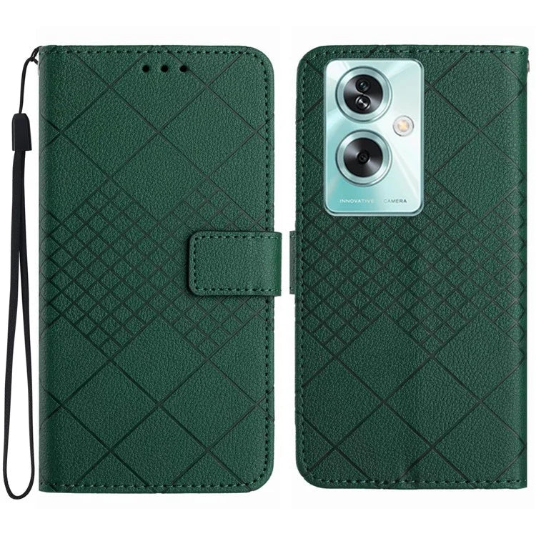 HT06 For Oppo Reno11 F 5G / F25 Pro 5G Leather Case Imprinting Rhombus Pattern Phone Cover
