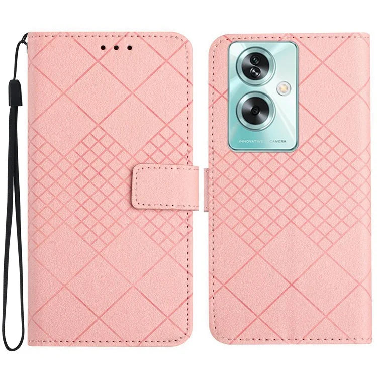 HT06 For Oppo Reno11 F 5G / F25 Pro 5G Leather Case Imprinting Rhombus Pattern Phone Cover