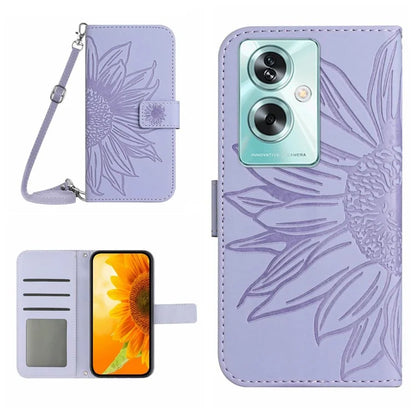 HT04 For Oppo Reno11 F 5G / F25 Pro 5G Case with Shoulder Strap Sunflower PU Leather Flip Phone Cover