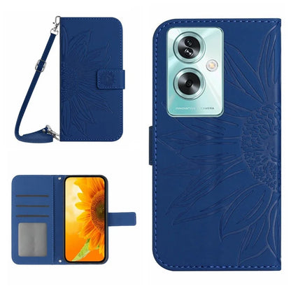 HT04 For Oppo Reno11 F 5G / F25 Pro 5G Case with Shoulder Strap Sunflower PU Leather Flip Phone Cover